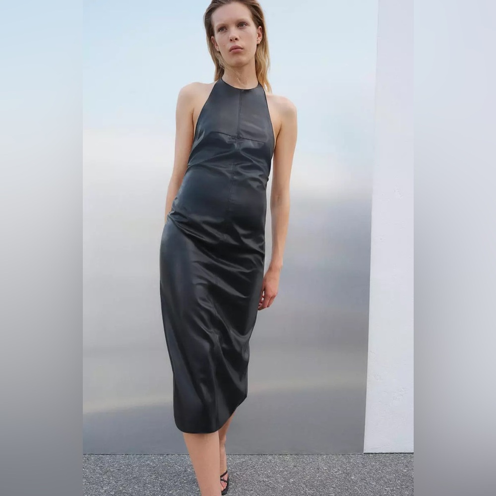 H&M Vegan Leather low-back Sexy Going Out Party Halter Dress